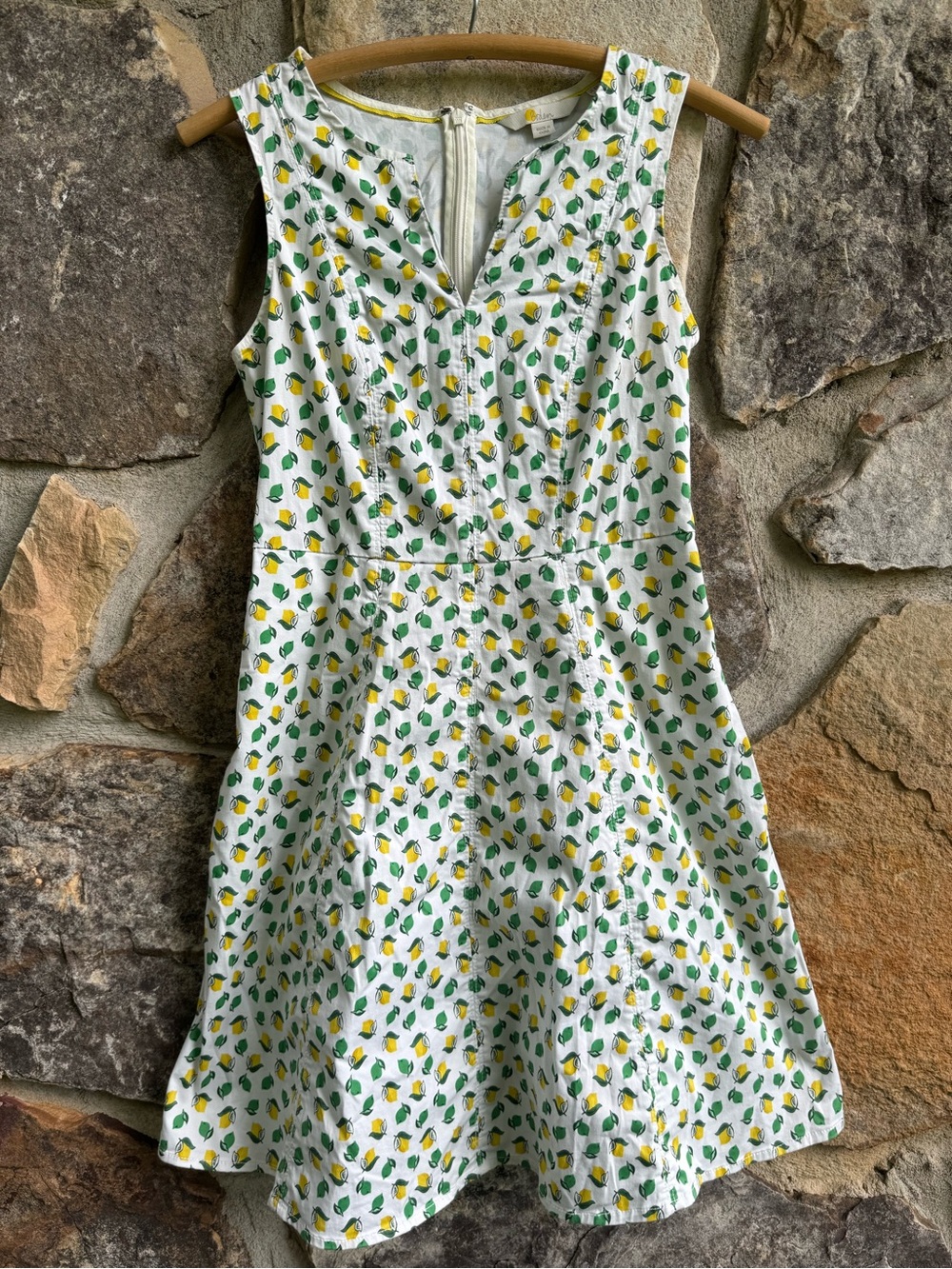 Boden Lemon Print A Line Sun Dress 4 Stretch Cotton Cottagecore Coastal Whimsy